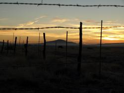 Image of fence with sunset